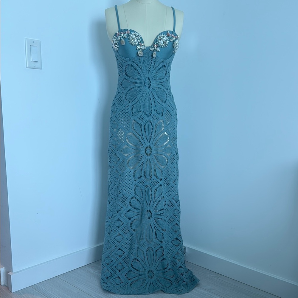 PatBO Blue Sequin Embellished Maxi Gown